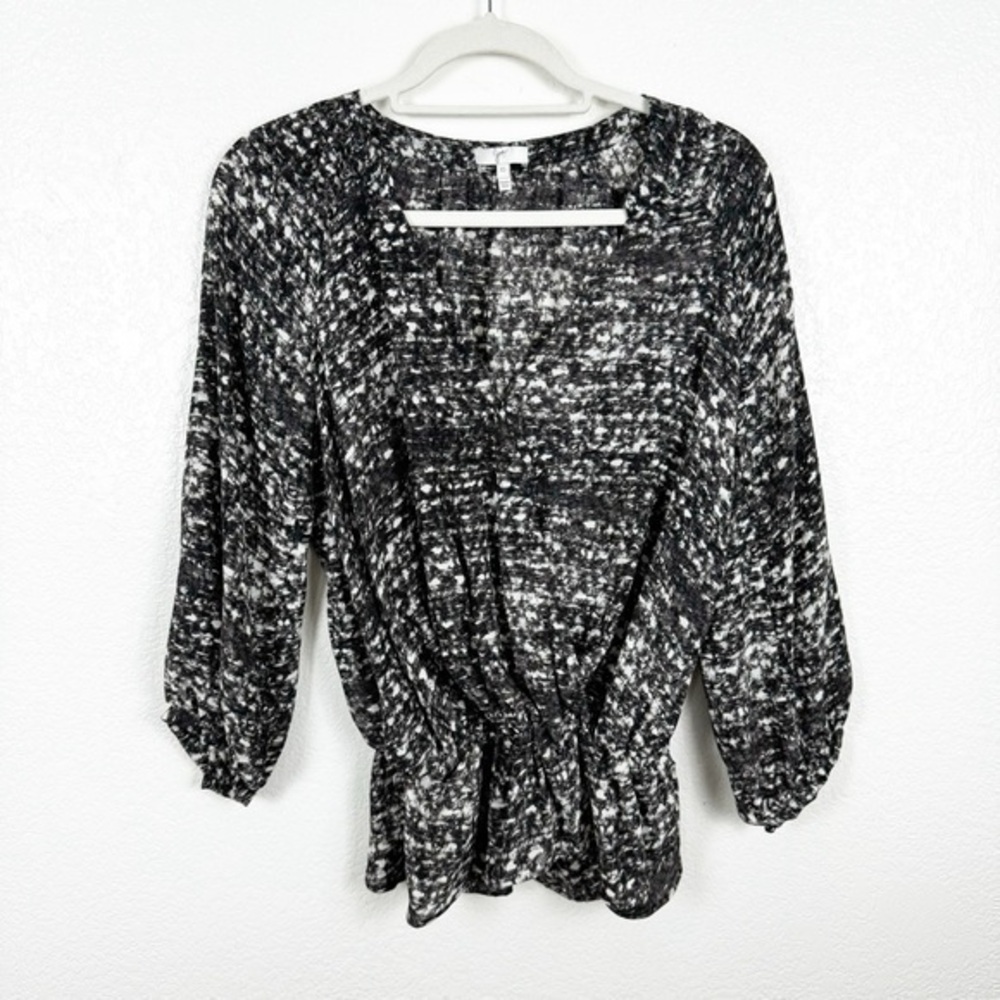 Joie Brown Patterned Louvre Long Sleeve Top 100% Silk Size XS